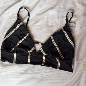 Striped Black and Cream Bikini Top